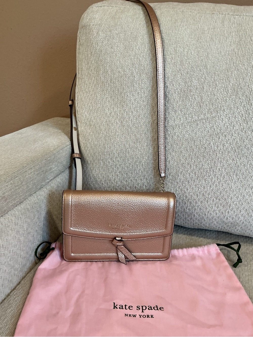 kate spade Knott Metallic Flap Crossbody Rose Gold